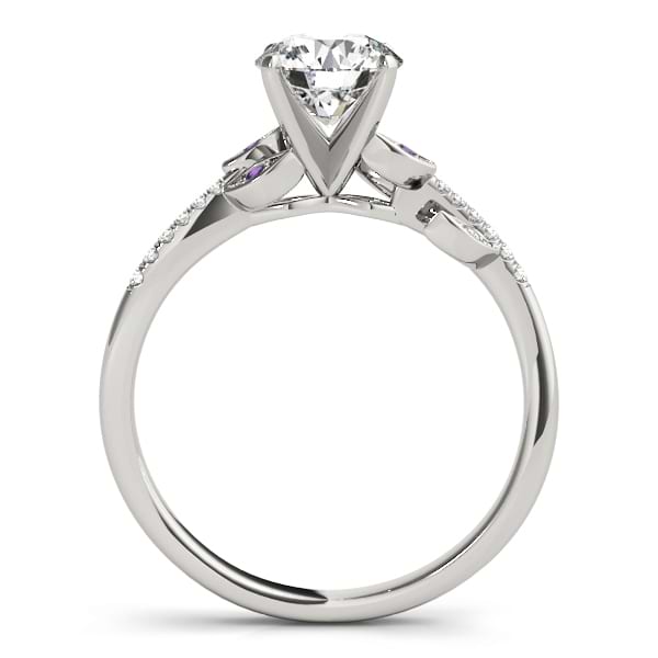 Amethyst & Diamond Vine Leaf Engagement Ring 14K White Gold (0.10ct)