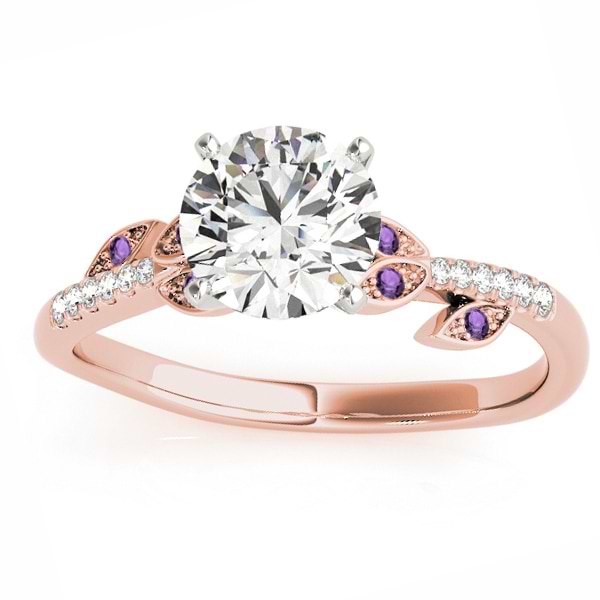 Amethyst & Diamond Vine Leaf Engagement Ring Setting 18K Rose Gold (0.10ct)