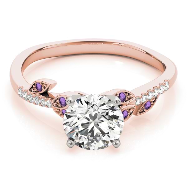 Amethyst & Diamond Vine Leaf Engagement Ring Setting 18K Rose Gold (0.10ct)