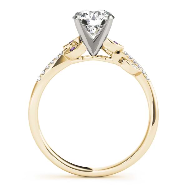 Amethyst & Diamond Vine Leaf Engagement Ring Setting 18K Yellow Gold (0.10ct)