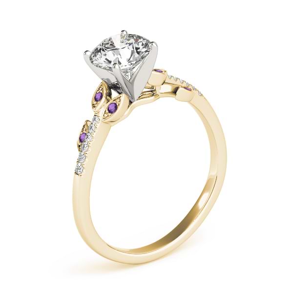 Amethyst & Diamond Vine Leaf Engagement Ring Setting 18K Yellow Gold (0.10ct)