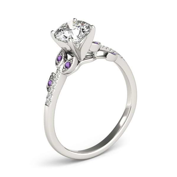 Amethyst & Diamond Vine Leaf Engagement Ring Setting Palladium (0.10ct)