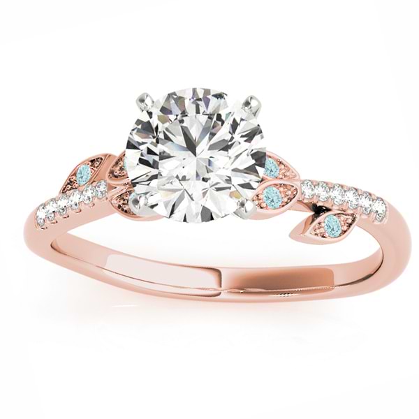 Aquamarine & Diamond Vine Leaf Engagement Ring Setting 14K Rose Gold (0.10ct)