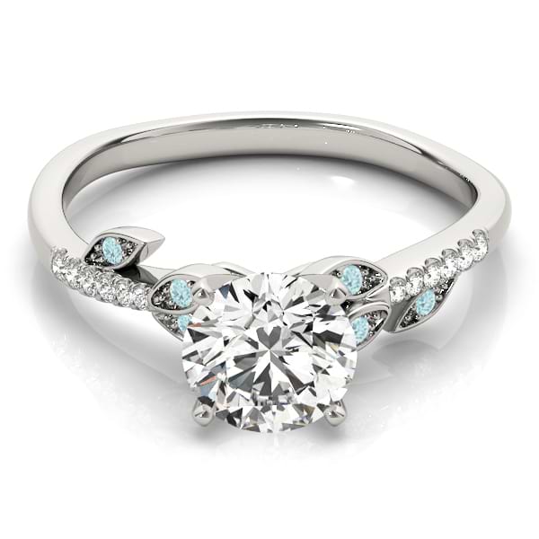 Aquamarine & Diamond Vine Leaf Engagement Ring Setting 14K White Gold (0.10ct)
