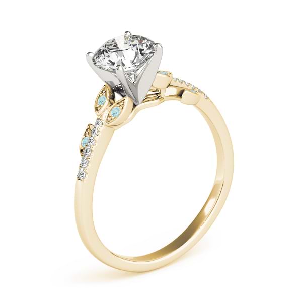 Aquamarine & Diamond Vine Leaf Engagement Ring Setting 14K Yellow Gold (0.10ct)