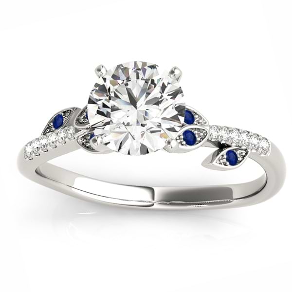 Blue Sapphire & Diamond Vine Leaf Engagement Ring Setting 14K White Gold (0.10ct)