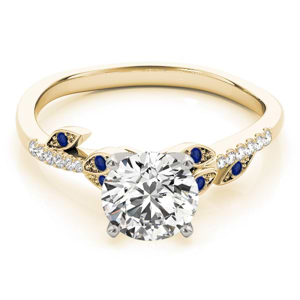 Blue Sapphire & Diamond Vine Leaf Engagement Ring Setting 14K Yellow Gold (0.10ct)