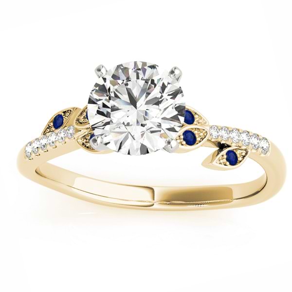 Blue Sapphire & Diamond Vine Leaf Engagement Ring Setting 18K Yellow Gold (0.10ct)