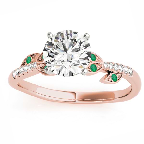 Emerald & Diamond Vine Leaf Engagement Ring Setting 14K Rose Gold (0.10ct)