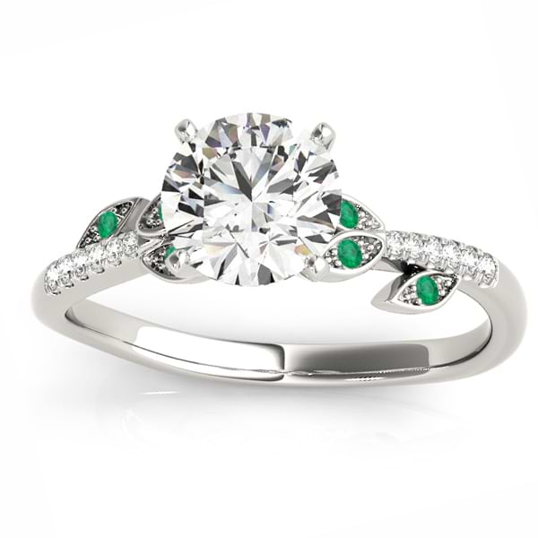 Emerald & Diamond Vine Leaf Engagement Ring Setting 14K White Gold (0.10ct)