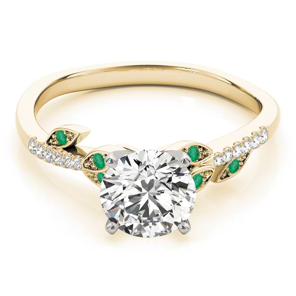 Emerald & Diamond Vine Leaf Engagement Ring Setting 14K Yellow Gold (0.10ct)