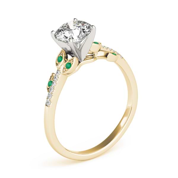 Emerald & Diamond Vine Leaf Engagement Ring Setting 14K Yellow Gold (0.10ct)