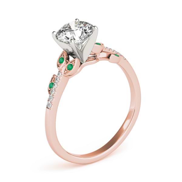 Emerald & Diamond Vine Leaf Engagement Ring Setting 18K Rose Gold (0.10ct)