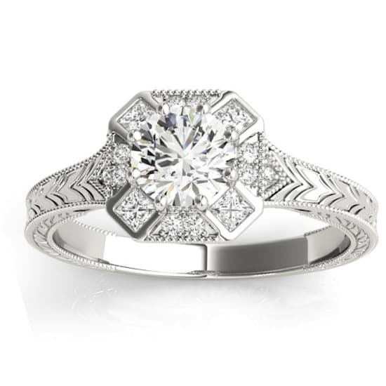 Diamond Antique Style Engagement Ring Setting 18K White Gold (0.21ct)