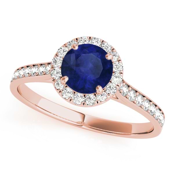 Diamond Halo Blue Sapphire Engagement Ring 18k Rose Gold (1.29ct)