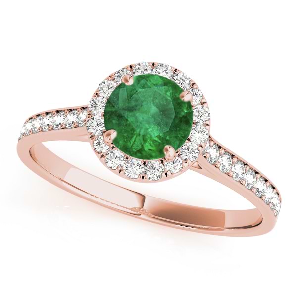 Diamond Halo Emerald Engagement Ring 18k Rose Gold (1.29ct)