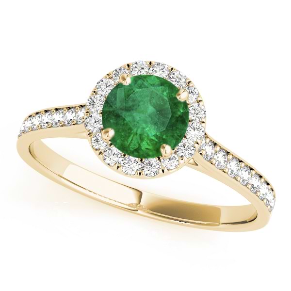 Diamond Halo Emerald Engagement Ring 18k Yellow Gold (1.29ct)
