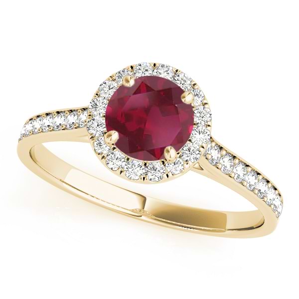 Diamond Halo Ruby Engagement Ring 18k Yellow Gold (1.29ct)