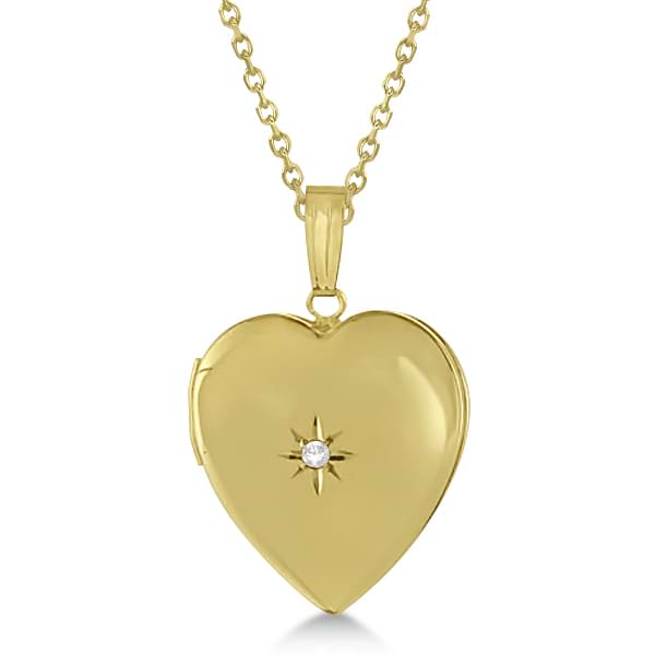 Ladies Heart Photo Locket w/ Diamond Accent in 14k Yellow Gold 0.02ct