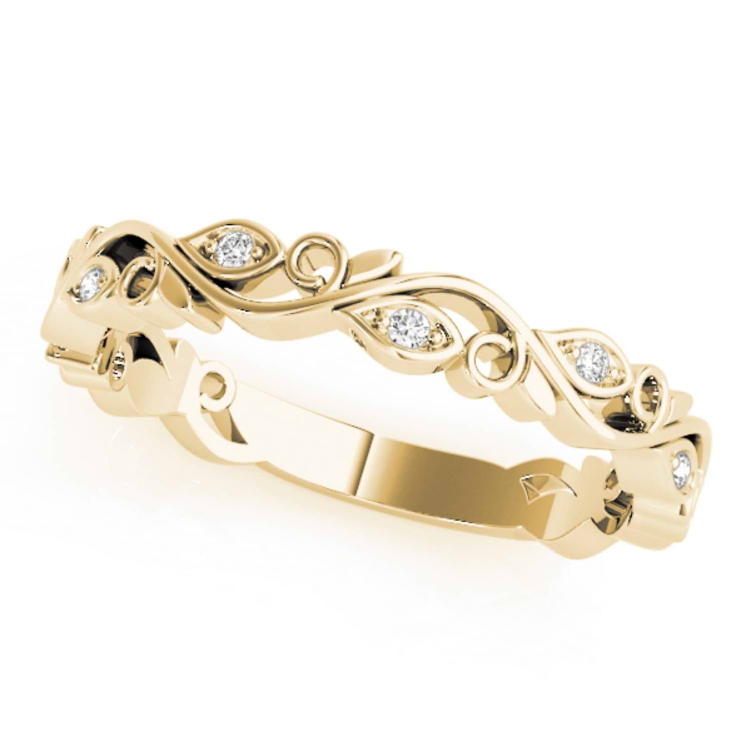 Diamond Leaf Fashion Ring Wedding Band 14k Yellow Gold (0.05ct)