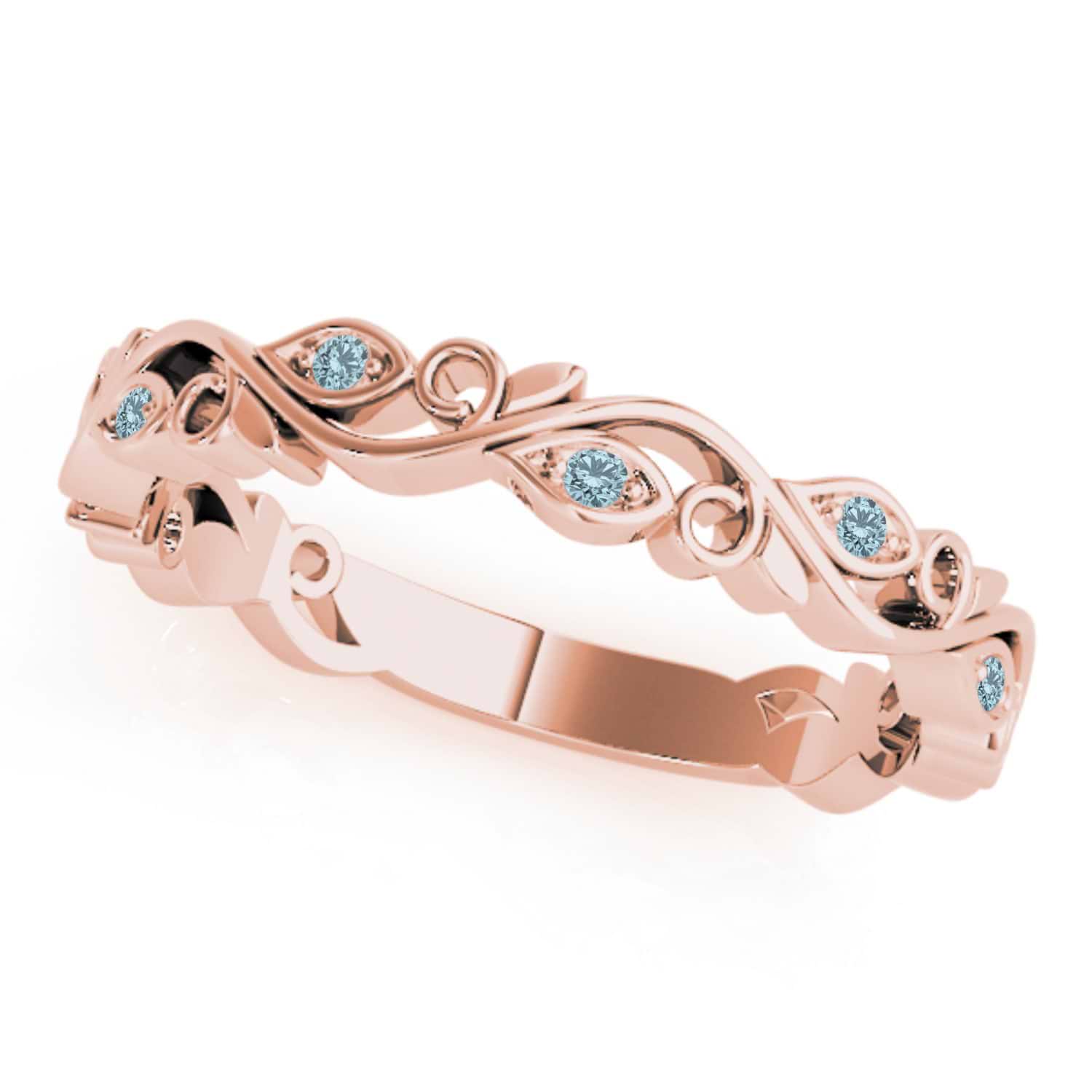 Aquamarine Leaf Fashion Ring Wedding Band 14k Rose Gold (0.05ct)