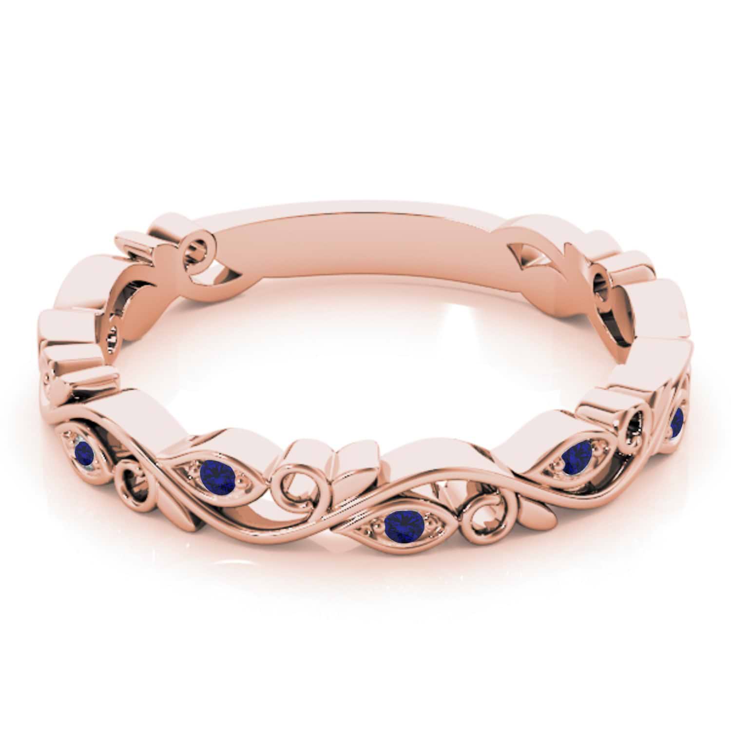 Blue Sapphire Leaf Fashion Ring Wedding Band 14k Rose Gold (0.05ct)