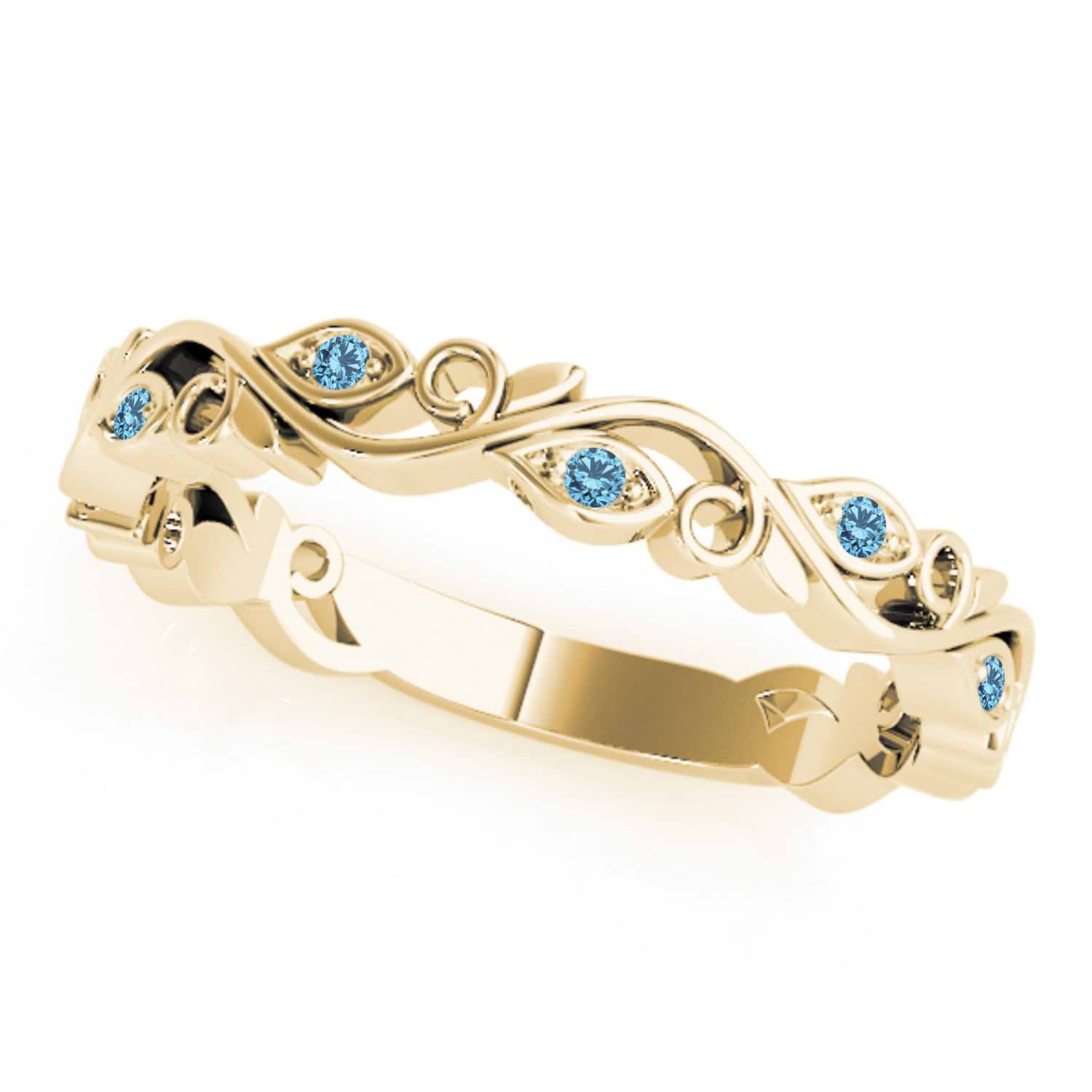 Blue Topaz Leaf Fashion Ring Wedding Band 14k Yellow Gold (0.05ct)