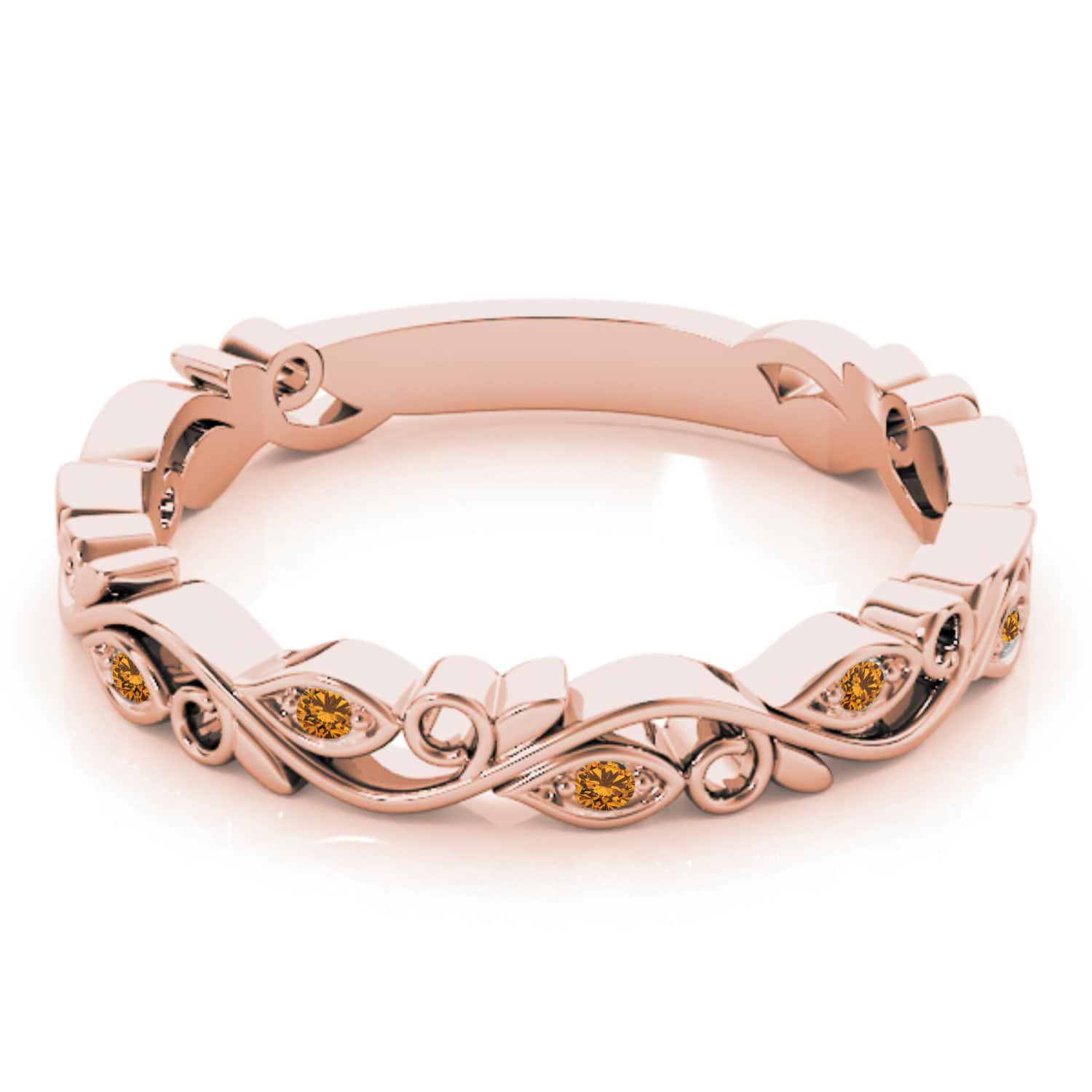 Citrine Leaf Fashion Ring Wedding Band 14k Rose Gold (0.05ct)