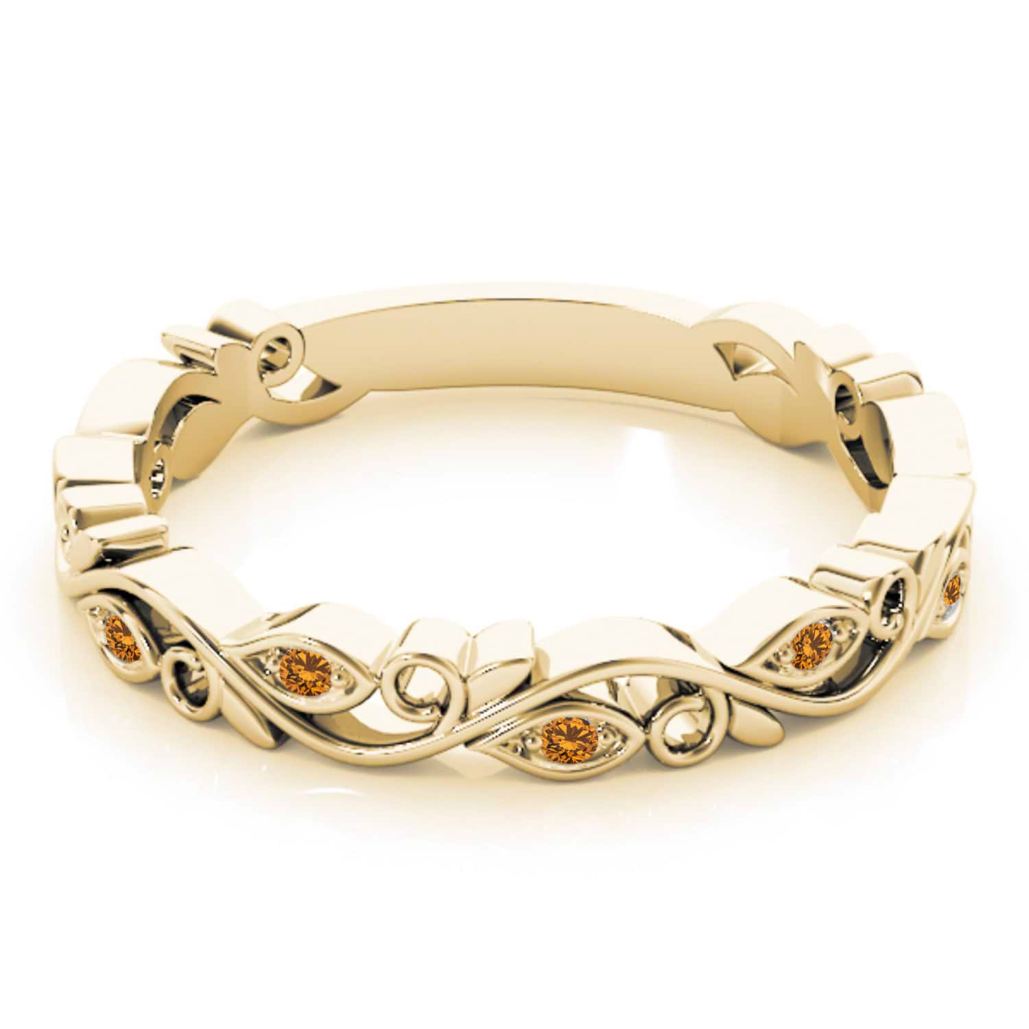 Citrine Leaf Fashion Ring Wedding Band 14k Yellow Gold (0.05ct)