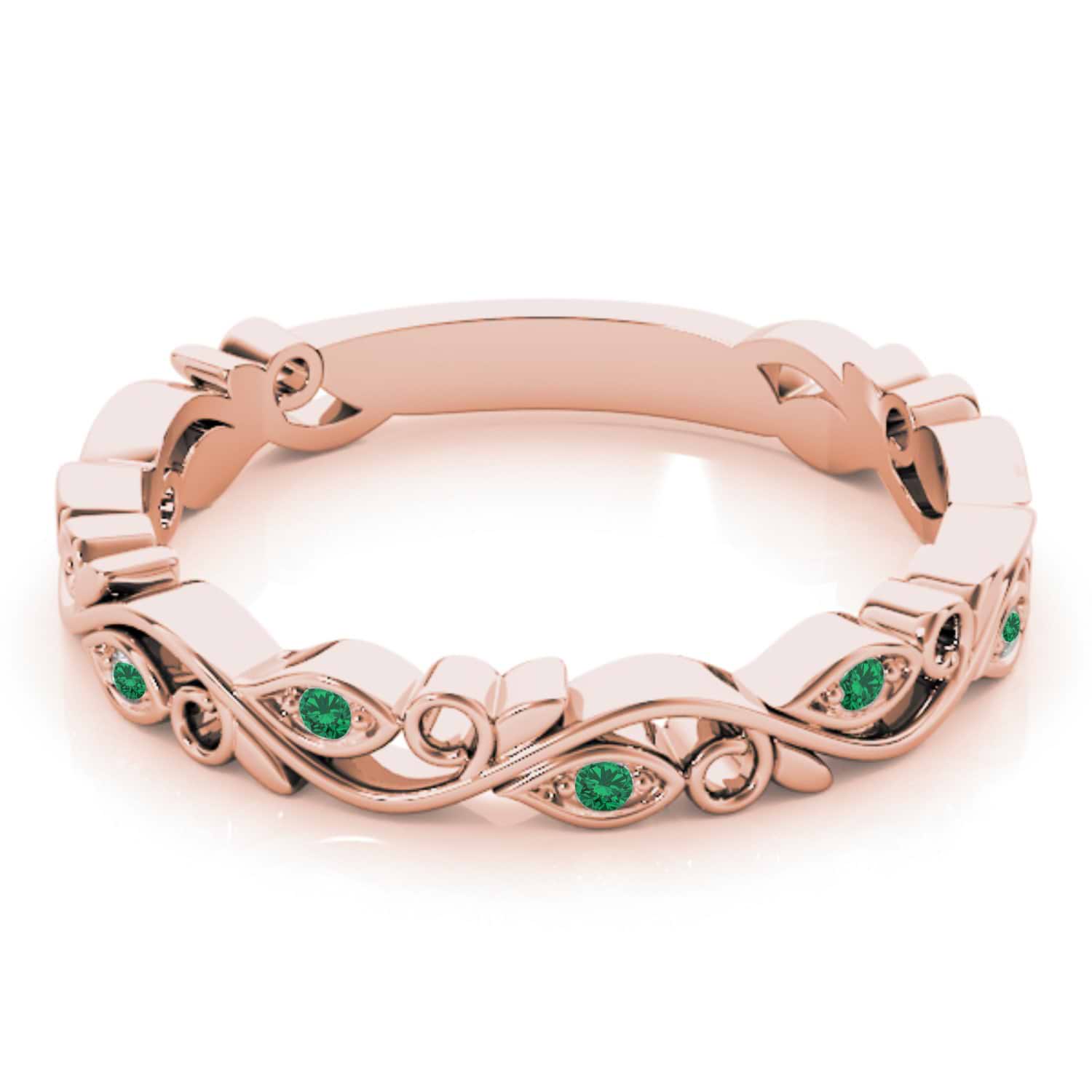 Emerald Leaf Fashion Ring Wedding Band 14k Rose Gold (0.05ct)