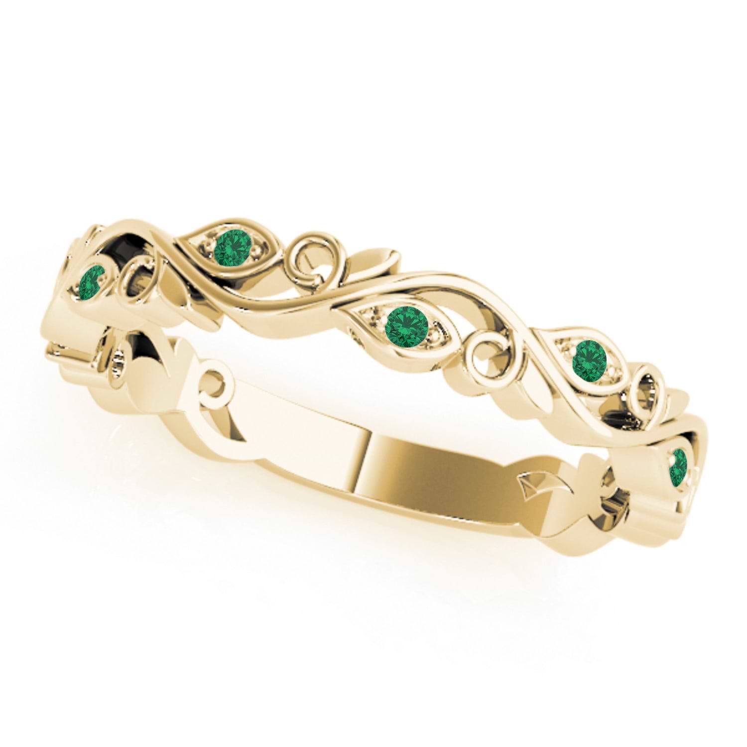 Emerald Leaf Fashion Ring Wedding Band 14k Yellow Gold (0.05ct)