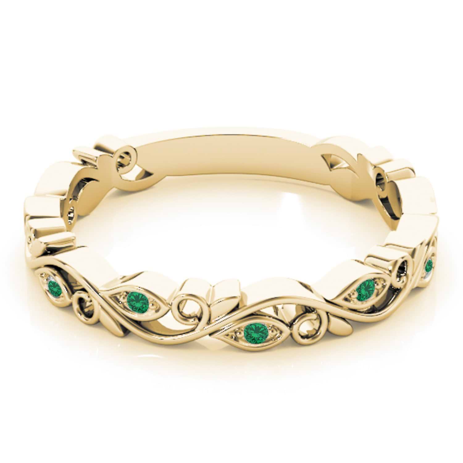 Emerald Leaf Fashion Ring Wedding Band 14k Yellow Gold (0.05ct)