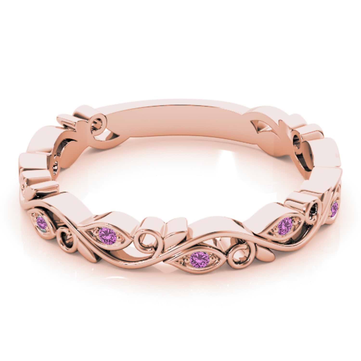 Pink Sapphire Leaf Fashion Ring Wedding Band 14k Rose Gold (0.05ct)
