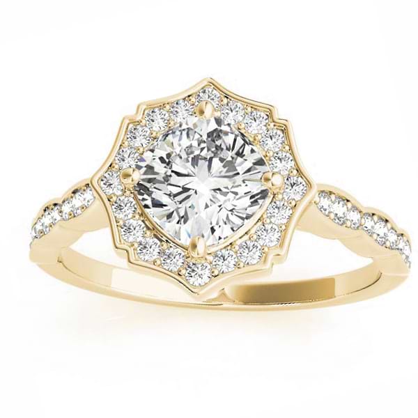 Diamond Accented Halo Engagement Ring Setting 14K Yellow Gold (0.26ct)