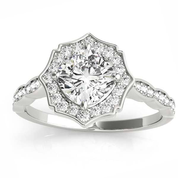 Diamond Accented Halo Engagement Ring Setting 18K White Gold (0.26ct)
