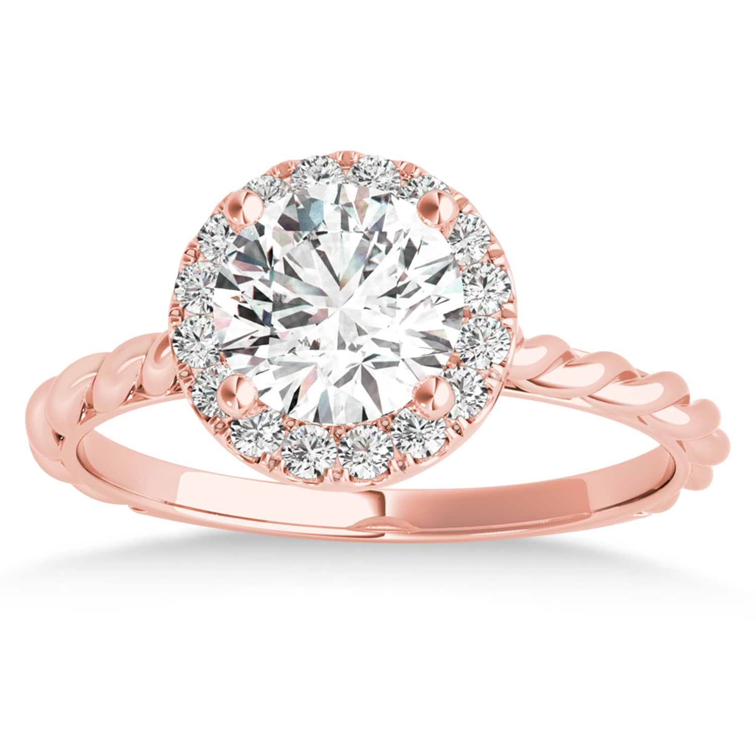 Diamond Halo Twisted Rope Engagement Ring in 14k Rose Gold (0.10ct)
