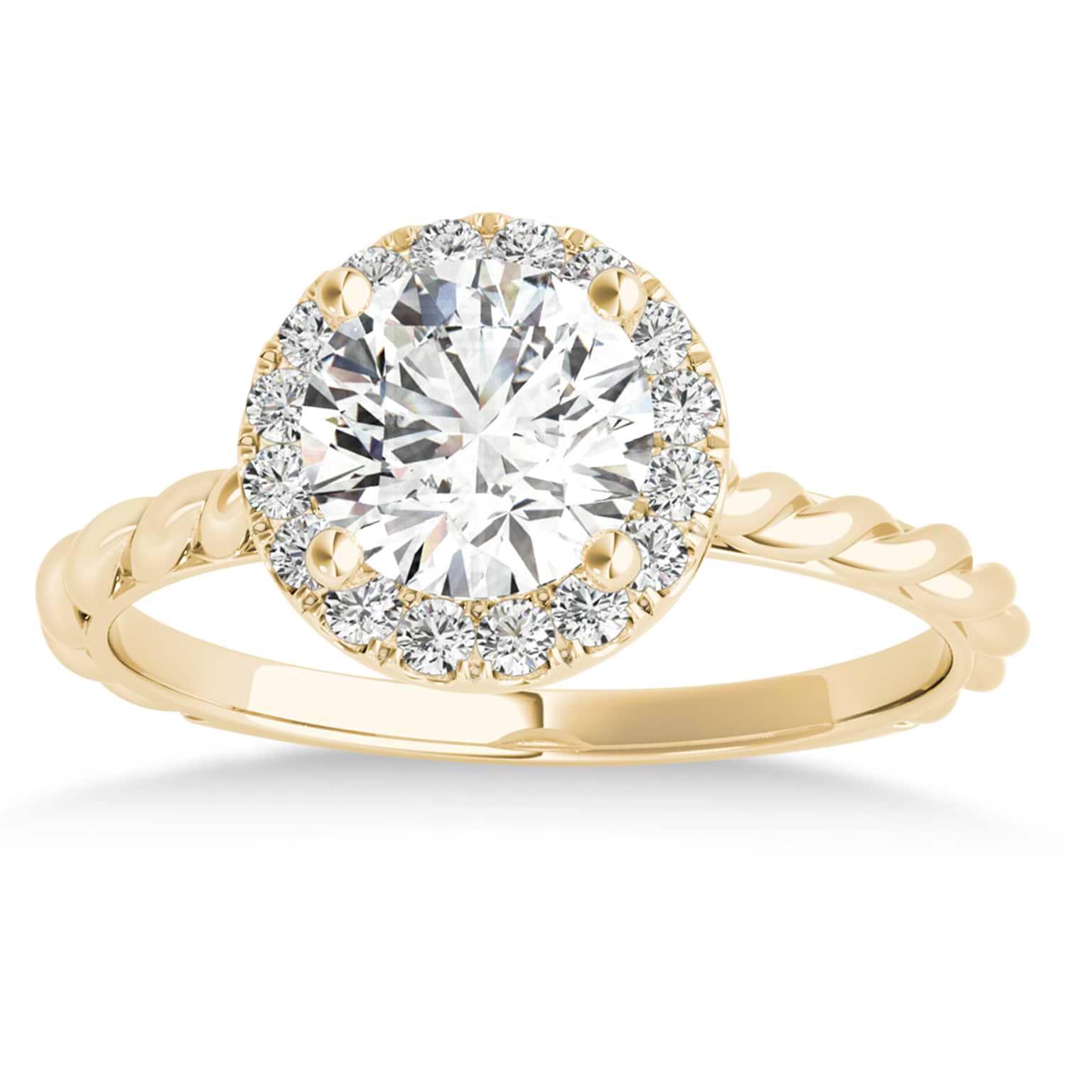 Diamond Halo Twisted Rope Engagement Ring in 14k Yellow Gold (0.10ct)