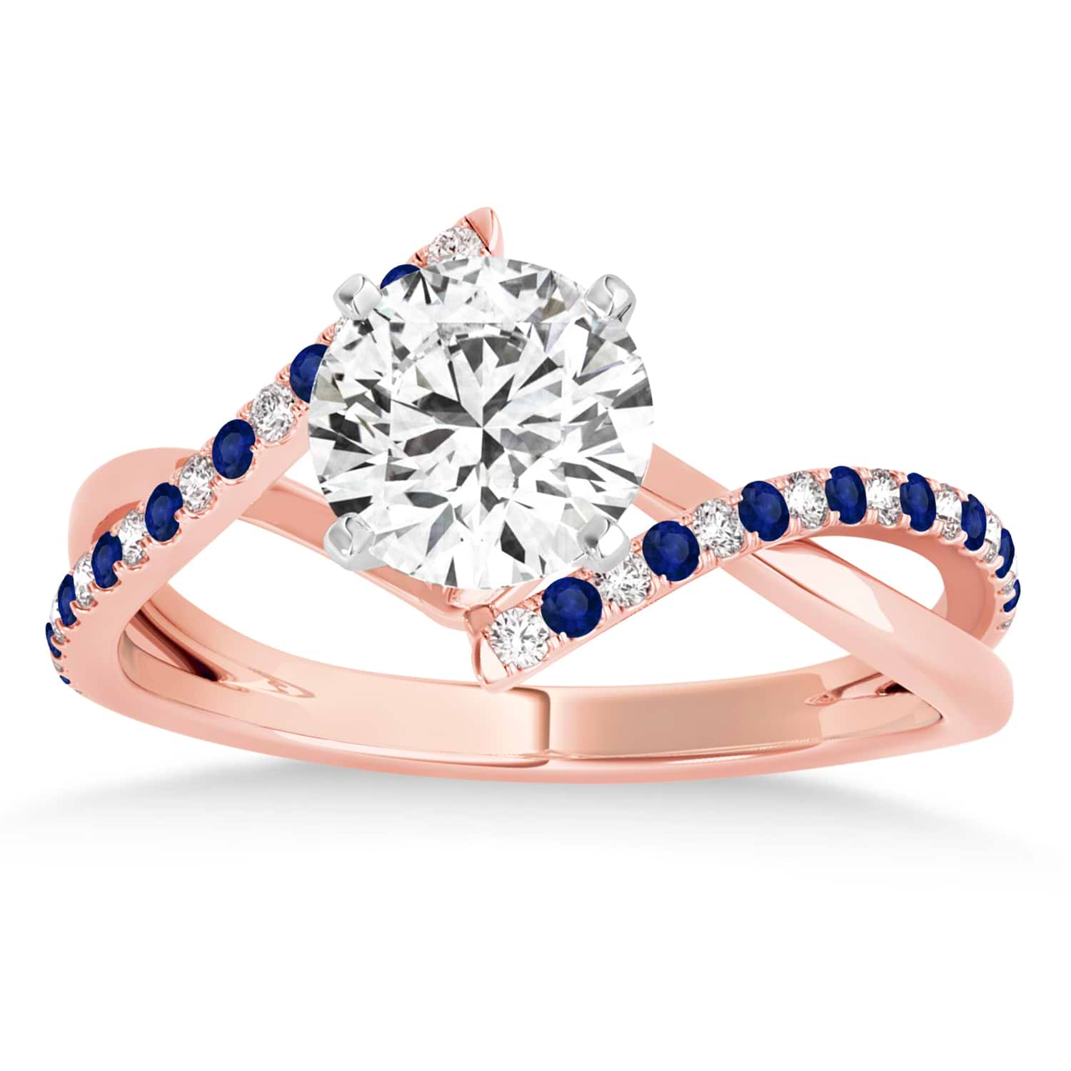 Diamond & Blue Sapphire Bypass Semi-Mount Ring in 14k Rose Gold (0.14ct)