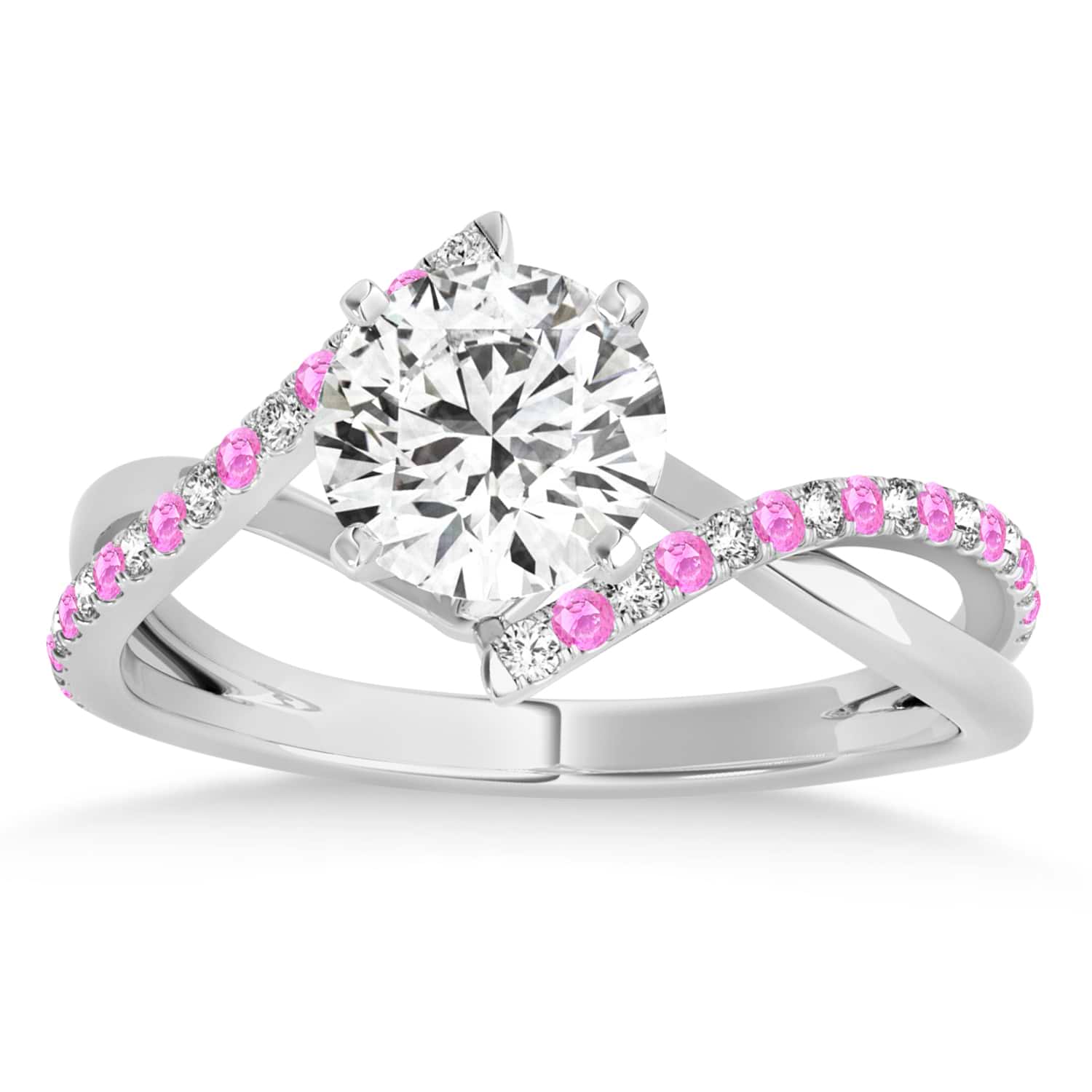 Diamond & Pink Sapphire Bypass Semi-Mount Ring in 18k White Gold (0.14ct)