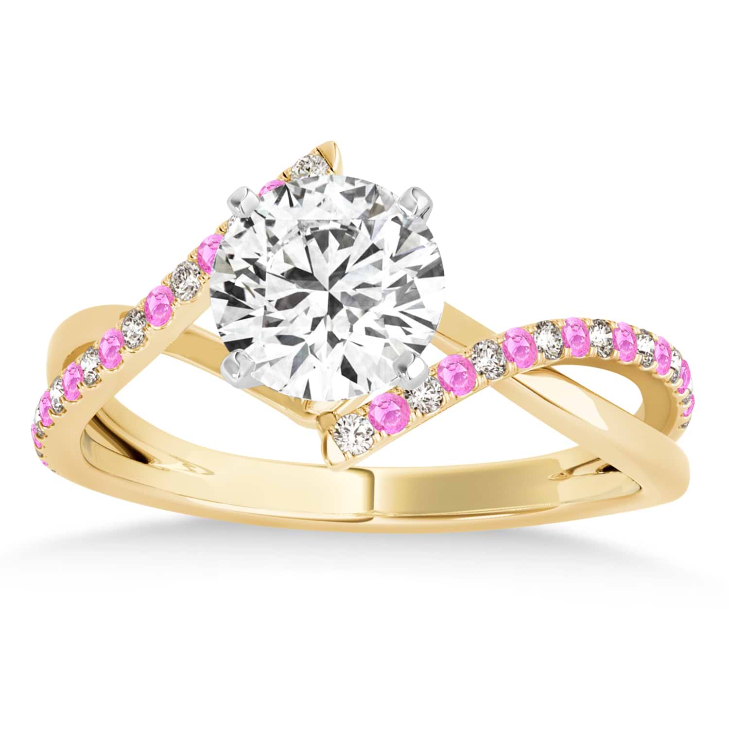 Diamond & Pink Sapphire Bypass Semi-Mount Ring in 18k Yellow Gold (0.14ct)