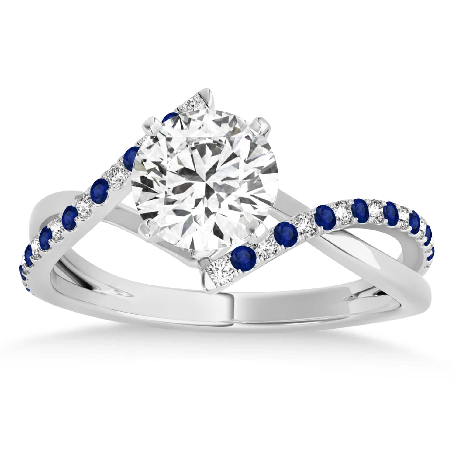 Diamond & Blue Sapphire Bypass Semi-Mount Ring in Platinum (0.14ct)