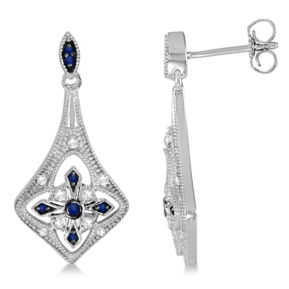 Blue Sapphire and Diamond Chandelier Earrings Sterling Silver 1.27ctw