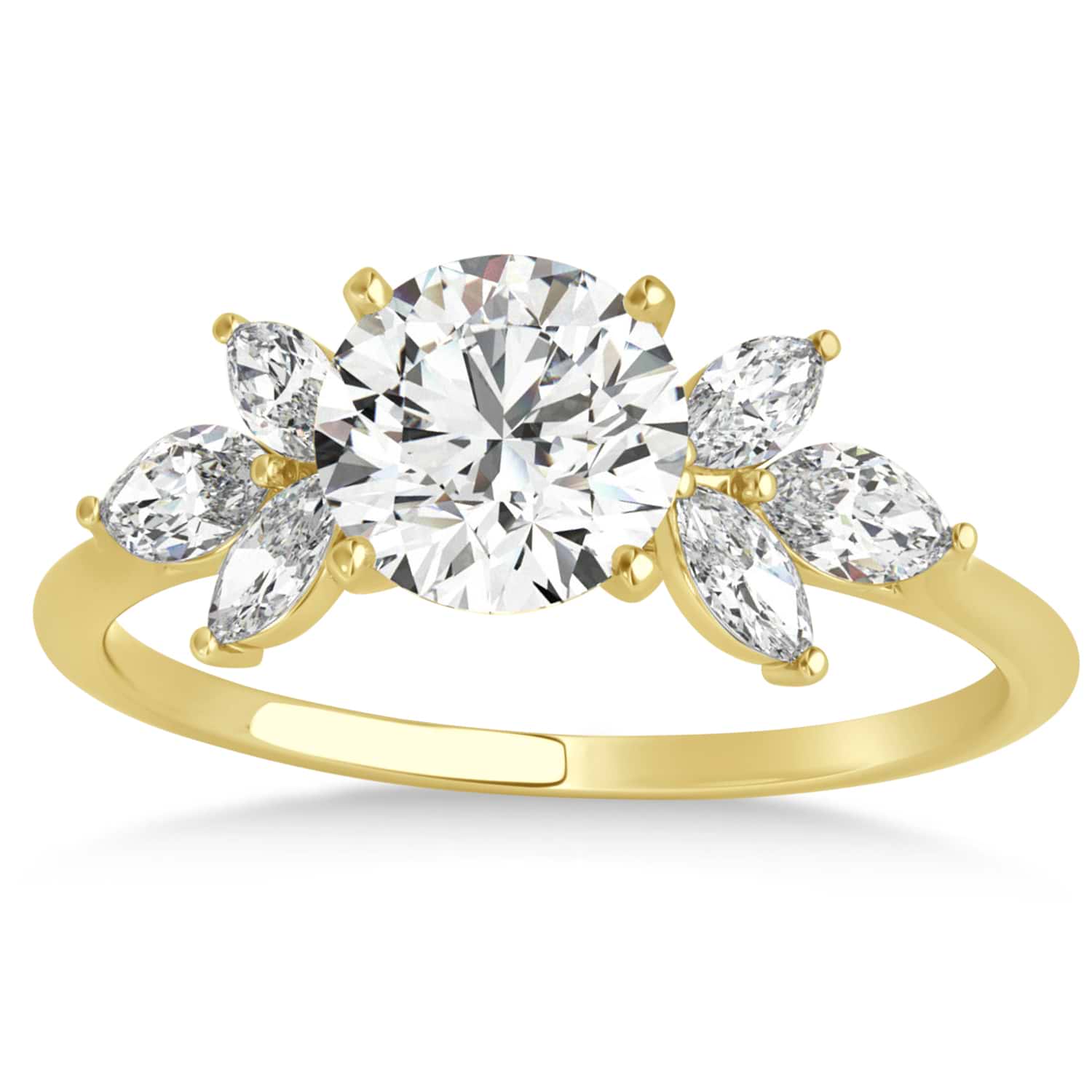 Diamond Marquise Floral Engagement Ring 14k Yellow Gold (0.50ct)