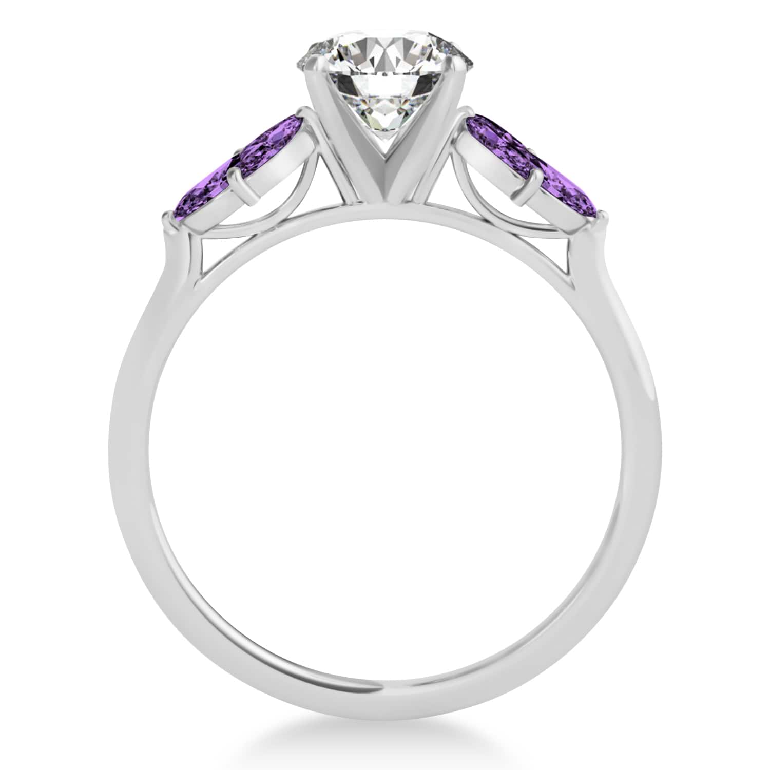 Amethyst Marquise Floral Engagement Ring 14k White Gold (0.50ct)