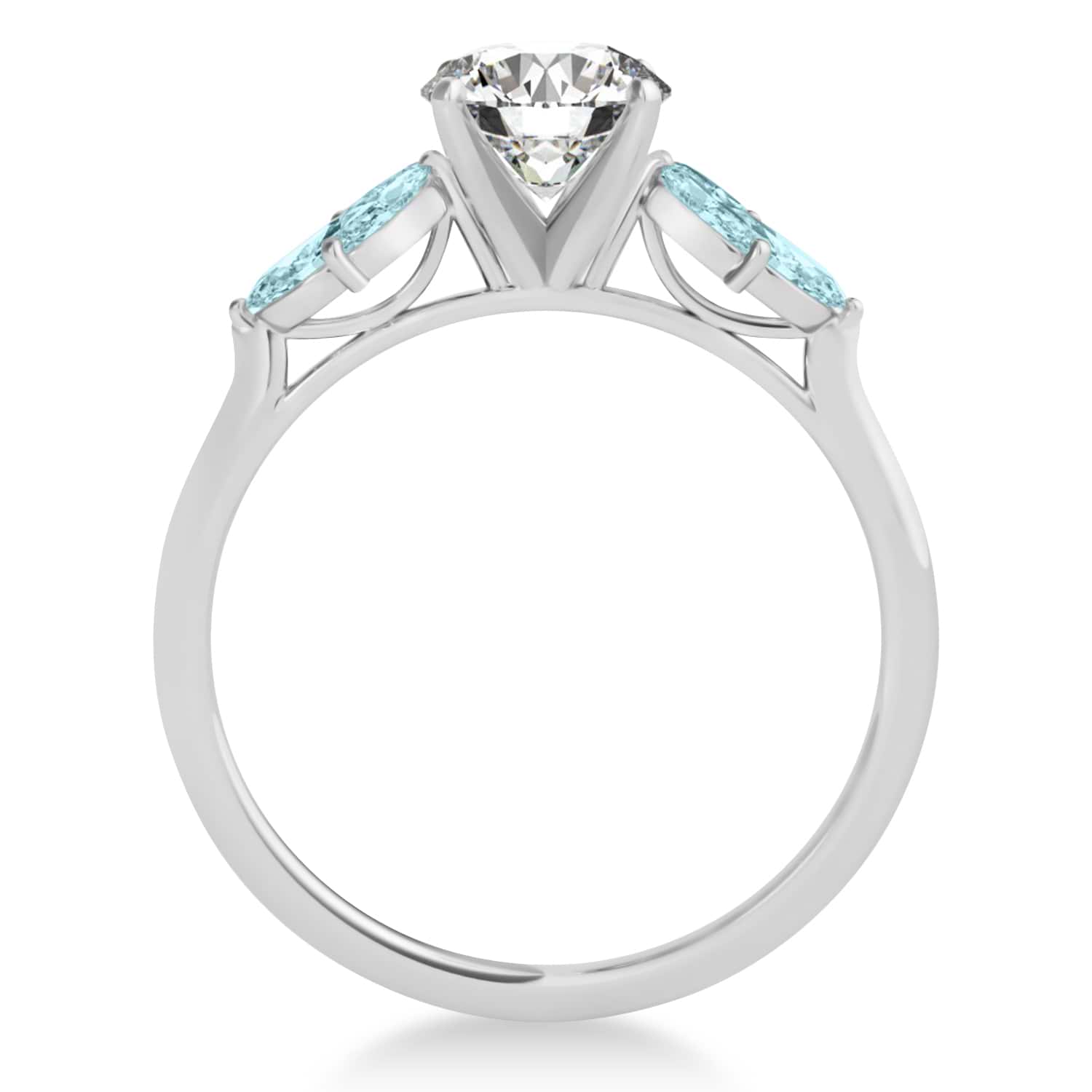 Aquamarine Marquise Floral Engagement Ring 14k White Gold (0.50ct)