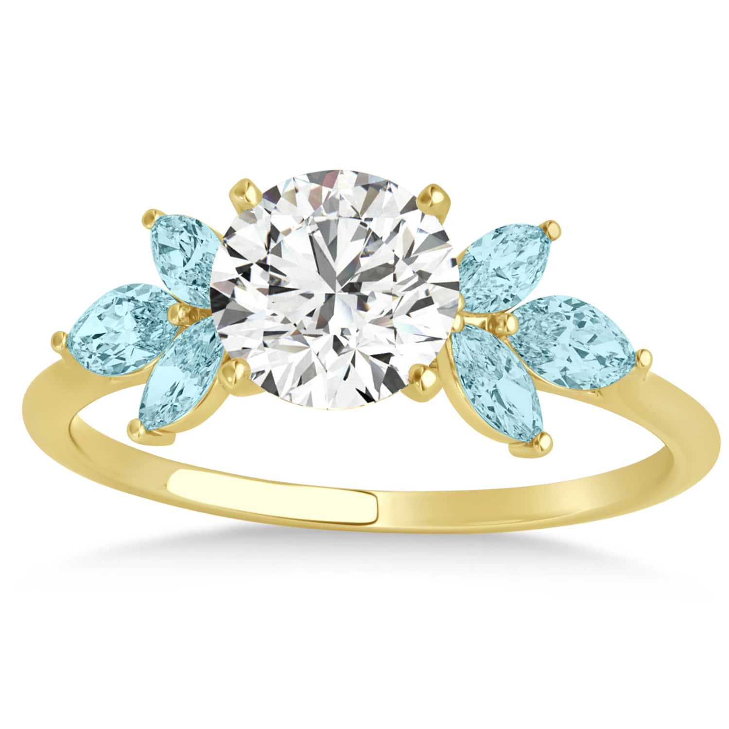 Aquamarine Marquise Floral Engagement Ring 14k Yellow Gold (0.50ct)