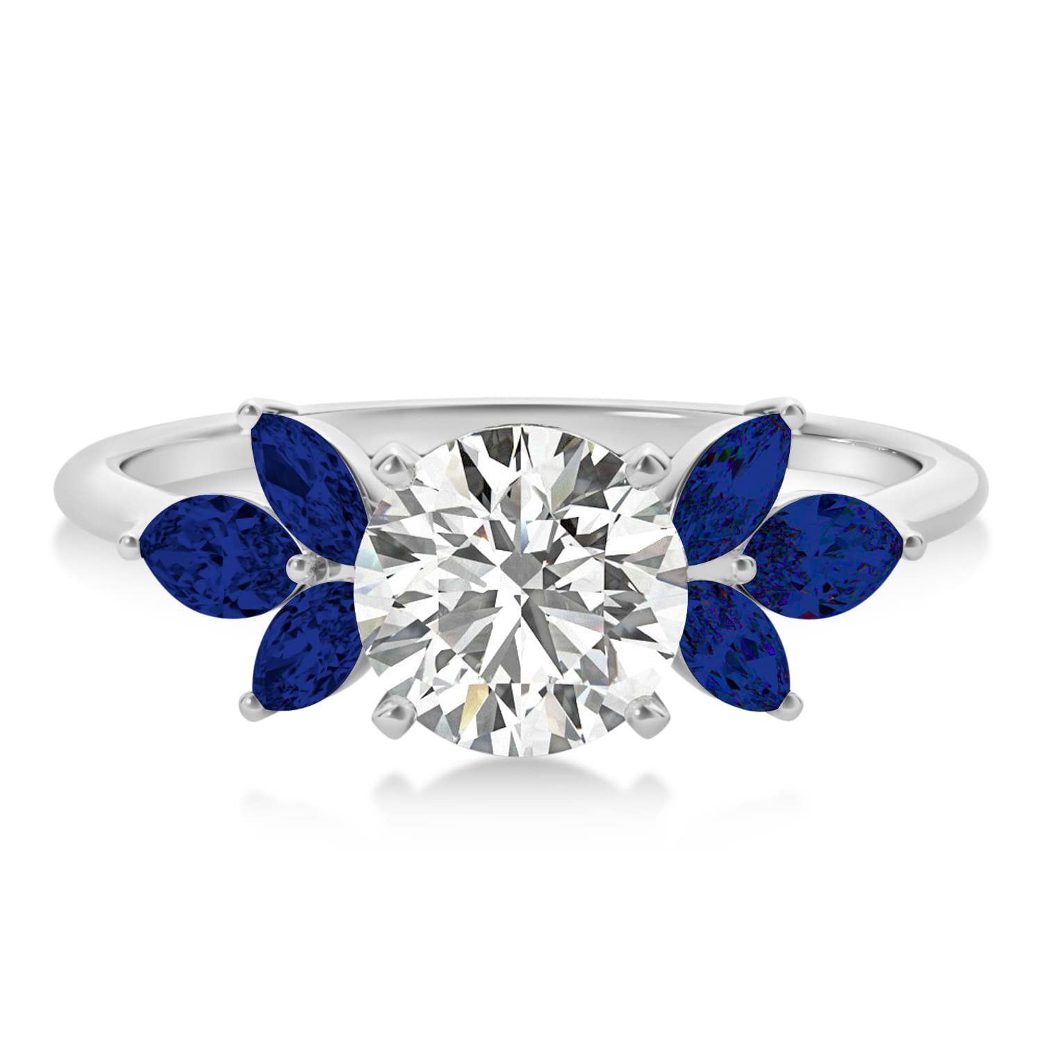 Estate 14KT White Gold Marquise Blue Sapphire + Diamond Flower Ring – LSJ