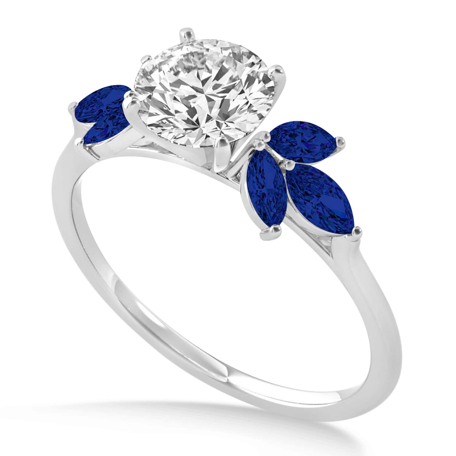 Estate 14KT White Gold Marquise Blue Sapphire + Diamond Flower Ring – LSJ