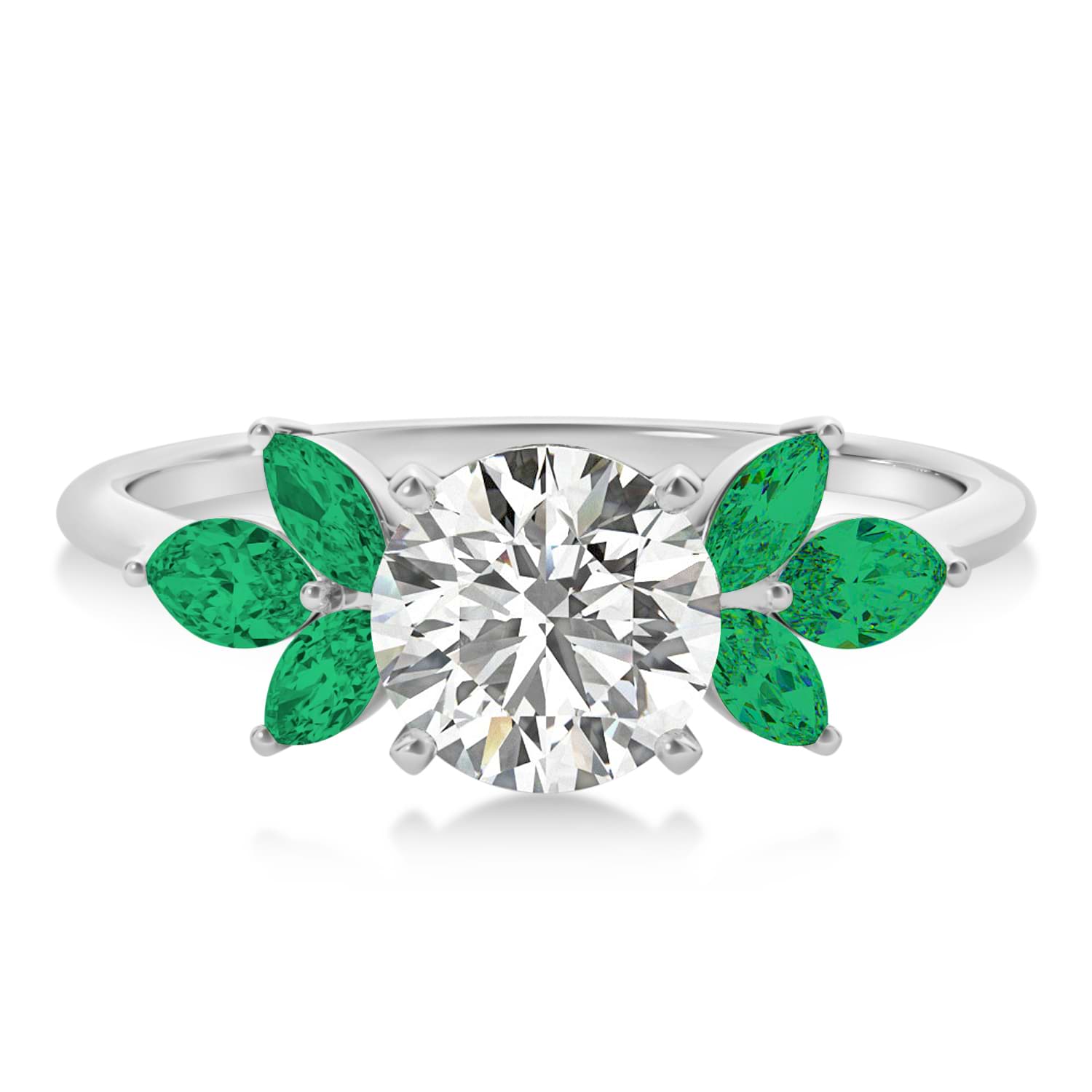 Emerald Marquise Floral Engagement Ring 14k White Gold (0.50ct)