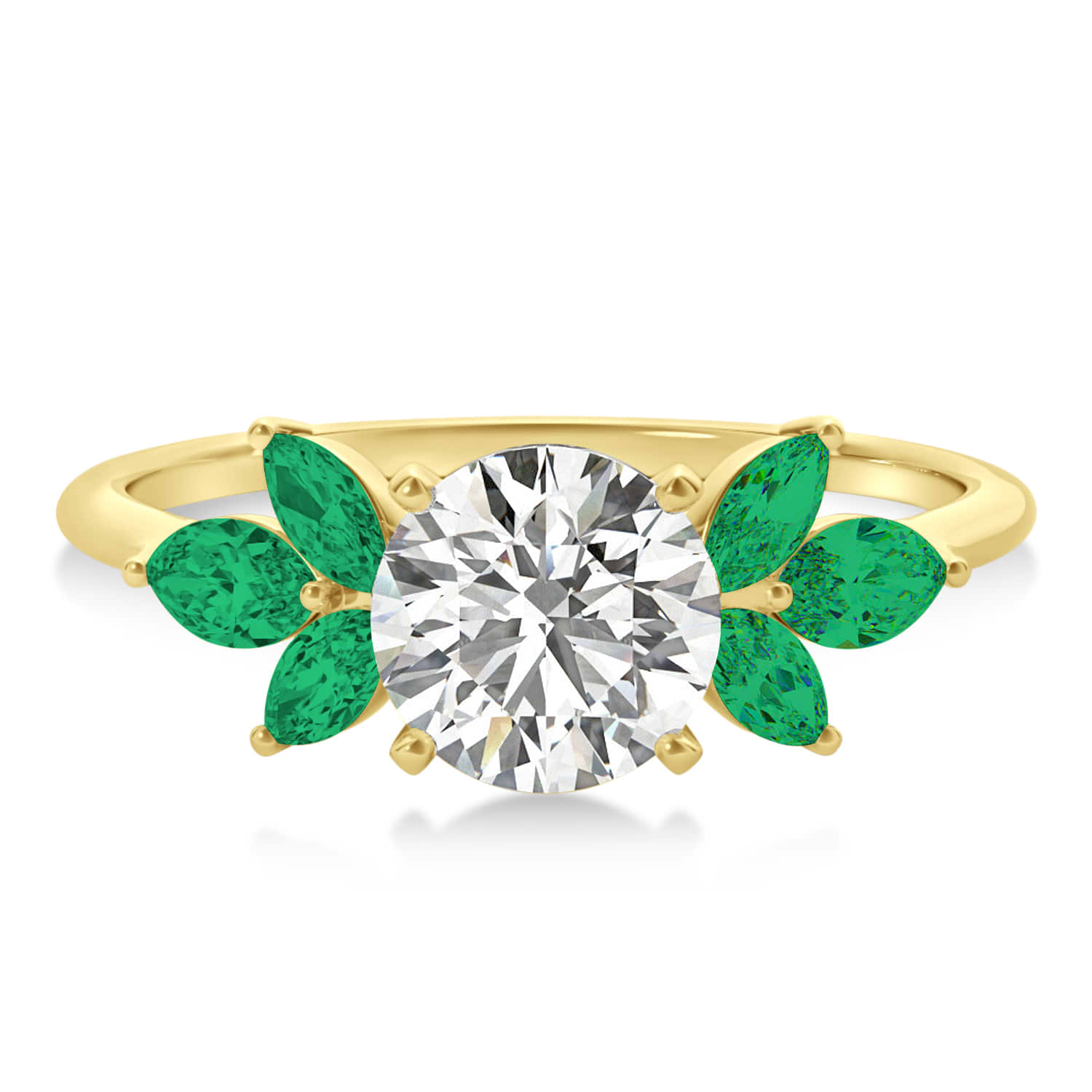 Emerald Marquise Floral Engagement Ring 14k Yellow Gold (0.50ct)